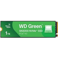 WD Green SN3000 1TB NVMe SSD, M.2 2280, PCIe Gen4, read 5000MB/s, write 4200MB/s, green and black design.