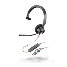 HP Poly Blackwire 3310 USB UC Monaural Headset with USB-A and C Adaptor