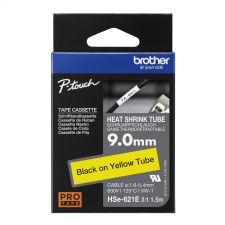 Brother HSE-621E 9mm Black on Yellow Heat Shrink Tube