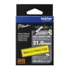 Brother HSE-651E 21mm Black on Yellow Heat Shrink Tube
