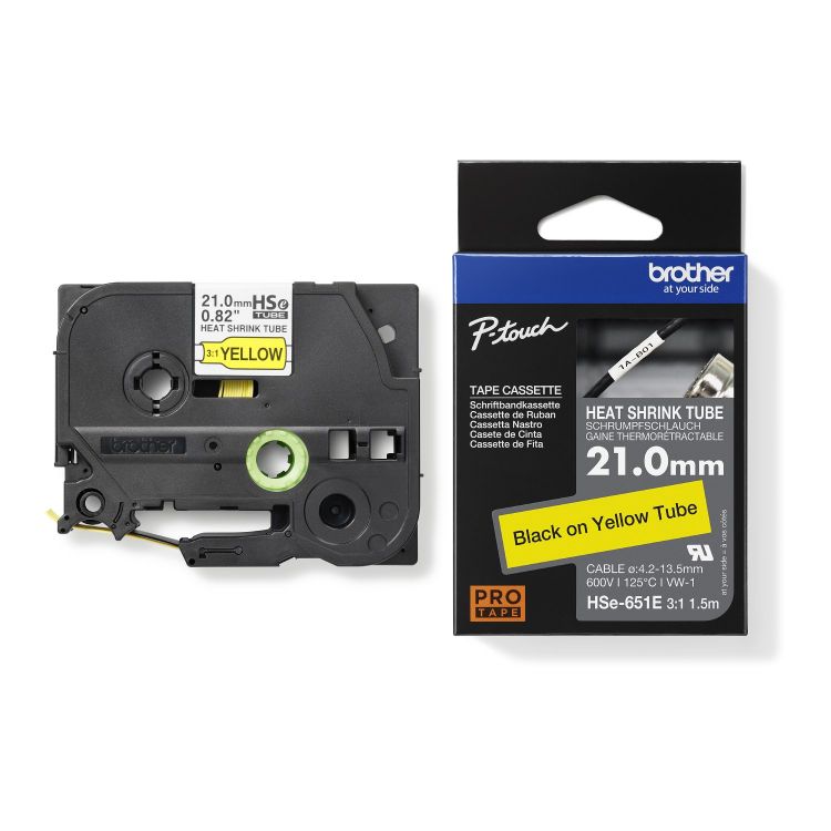 Brother HSE-651E 21mm Black on Yellow Heat Shrink Tube