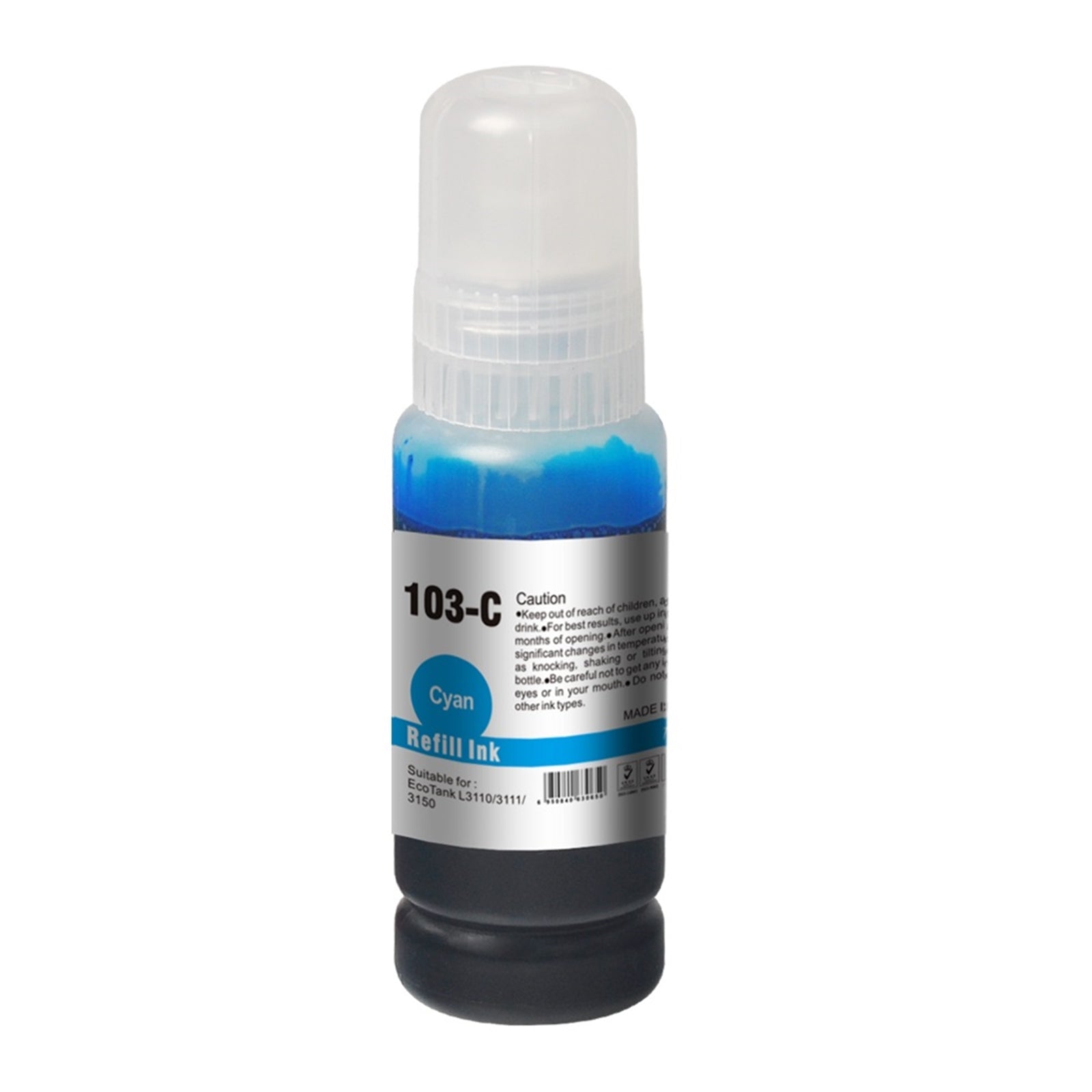 InkLab 103 Cyan Ink Bottle - Epson EcoTank Compatible Refill 70ml