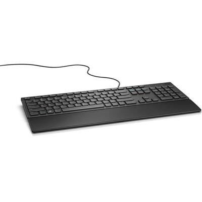Dell KB216 wired multimedia keyboard in black, full-size with chiclet keys, USB plug-and-play, UK English layout.