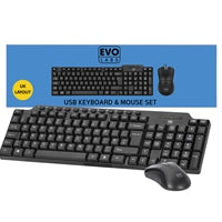 Evo Labs USB Wired Keyboard Mouse Combo UK QWERTY Full Size Black