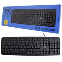 Evo Labs USB Wired Keyboard - Full Size UK QWERTY 107 Key Black
