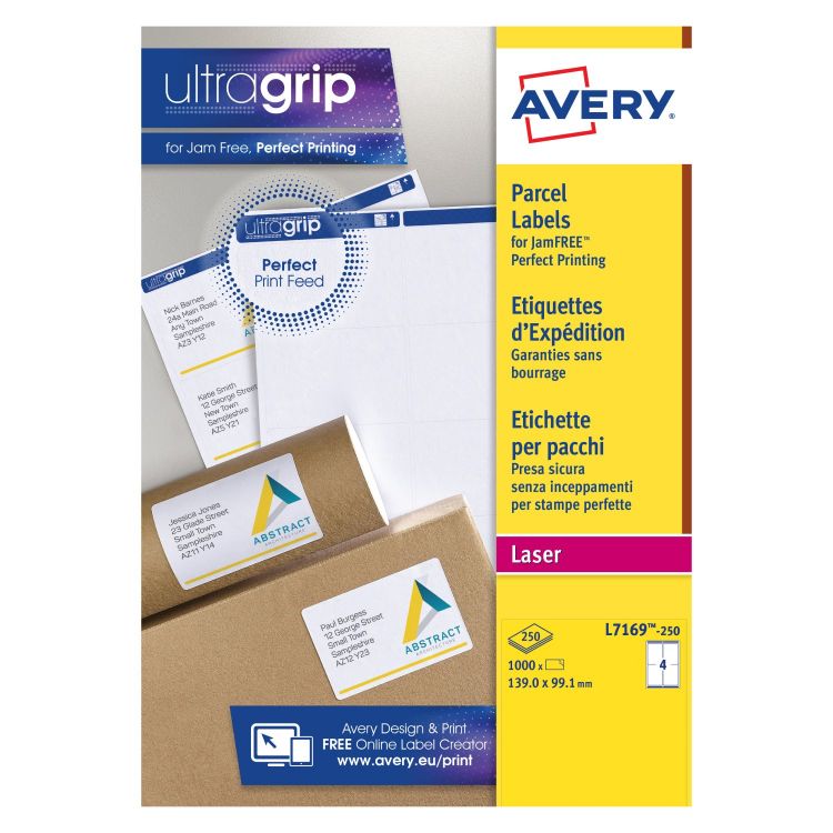 Avery L7169-250 Parcel Labels 250 sheets - 4 Labels per Sheet