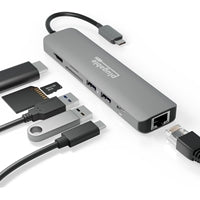Plugable Aluminum 7-in-1 USB-C Hub - 4K HDMI, Gigabit Ethernet, 100W PD
