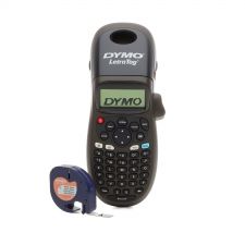 Black Dymo Letratag LT100-H label maker with a sleek design and easy-to-read display