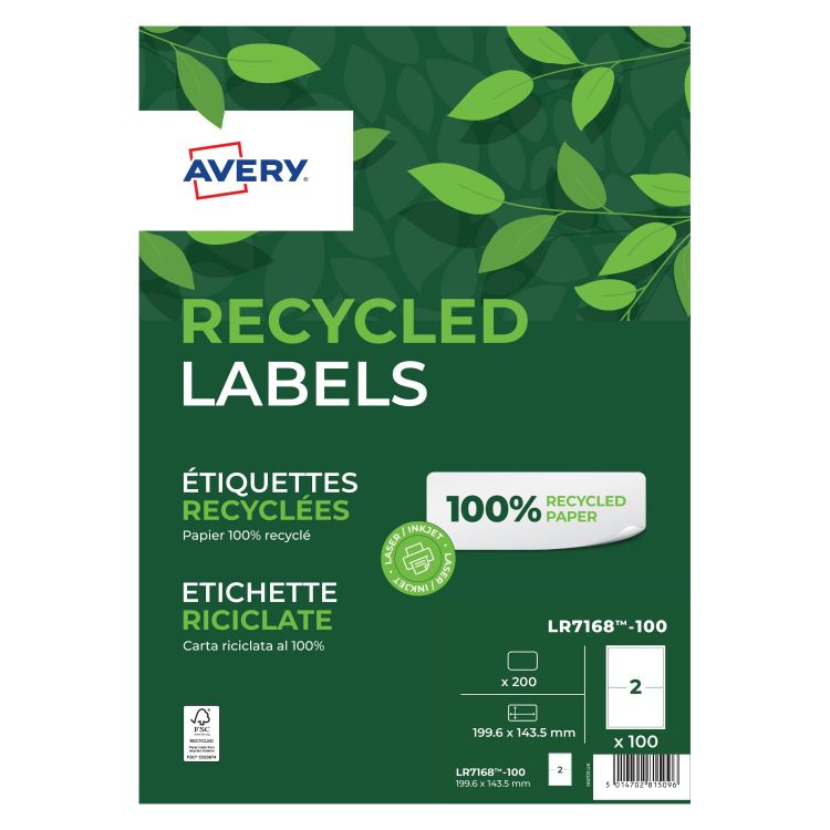 Avery LR7168-100 Recycled Parcel Labels 100 sheets - 2 Labels per Sheet
