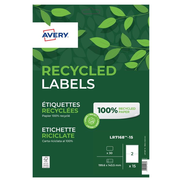 Avery LR7168-15 Recycled Parcel Labels 15 sheets - 2 Labels per Sheet