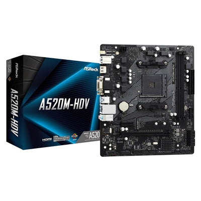 ASRock A520M-HDV AM4 Micro-ATX Motherboard - DDR4, 6-Phase Power