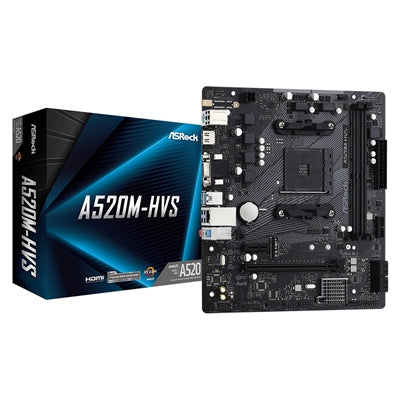 ASRock A520M-HVS AM4 Micro-ATX Motherboard - DDR4, 6-Phase, M.2