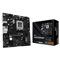 ASRock A620AM-HVS Micro-ATX motherboard with AMD AM5 socket, 2x DDR5 slots, 1x M.2 socket, HDMI and D-Sub ports.