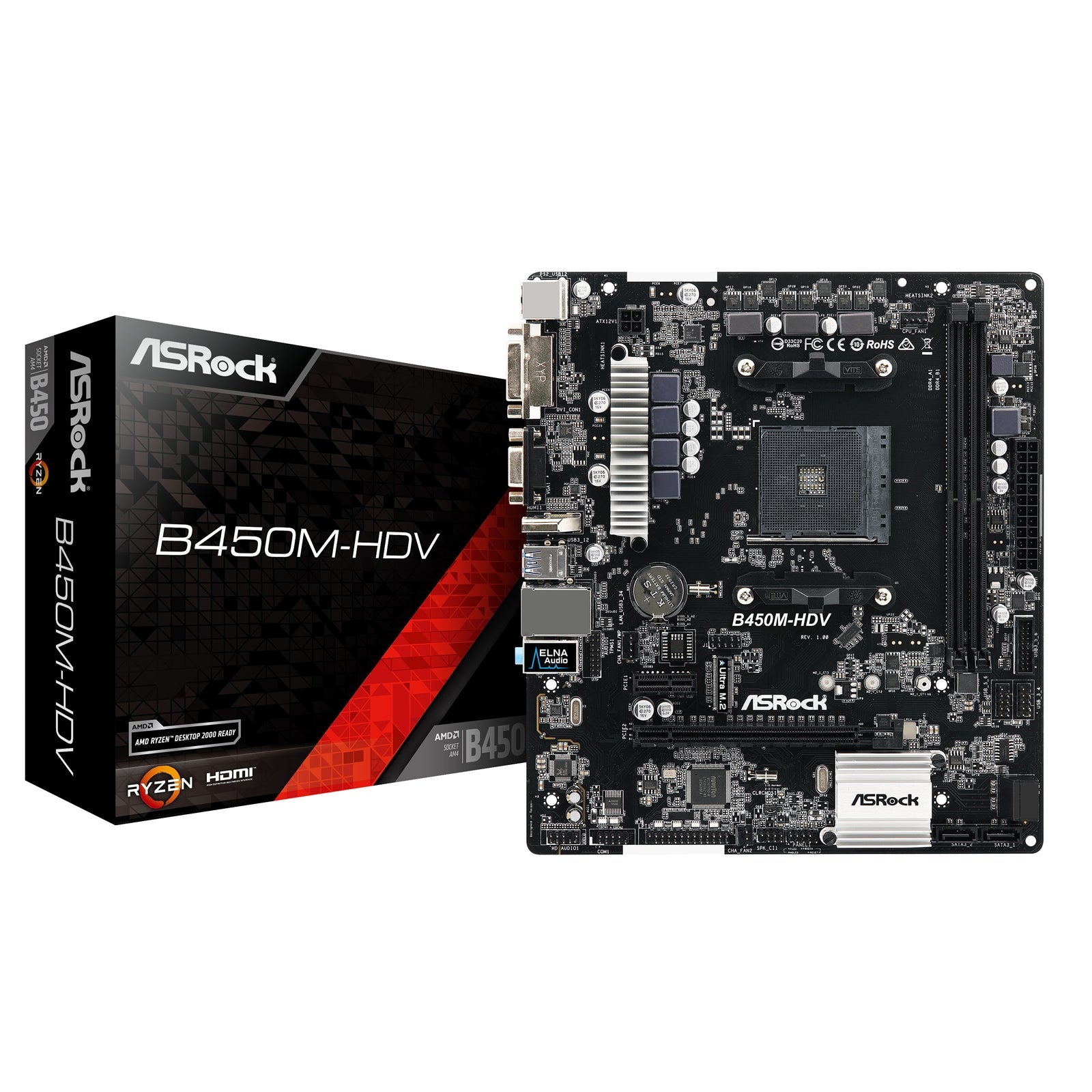 ASRock B450M-HDV R4.0 AM4 Micro-ATX Motherboard DDR4 64GB M.2 NVMe