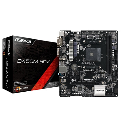 ASRock B450M-HDV R4.0 AM4 Micro-ATX Motherboard DDR4 64GB M.2 NVMe