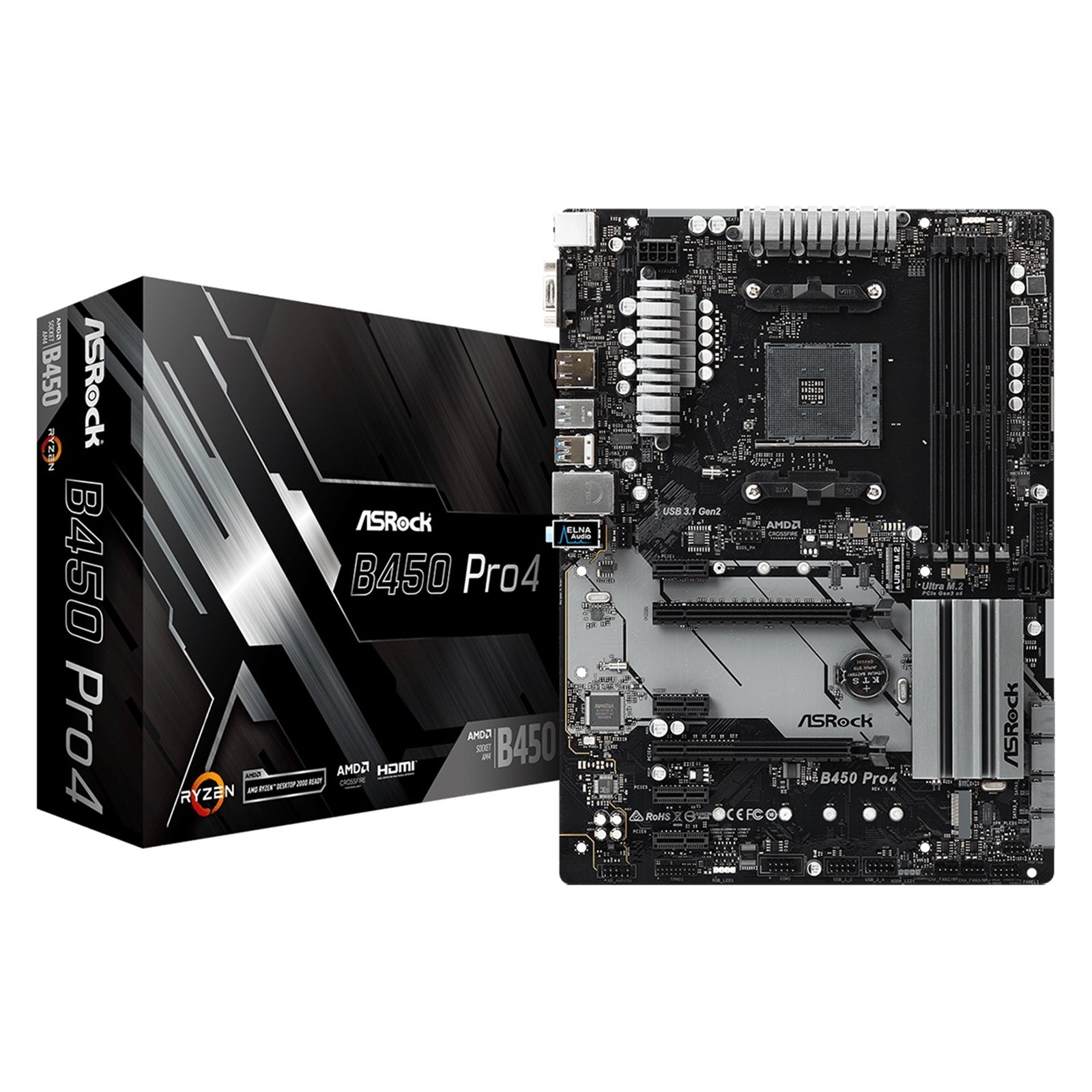 ASRock B450 Pro4 R2.0 ATX AM4 Motherboard Dual M.2 DDR4 RGB