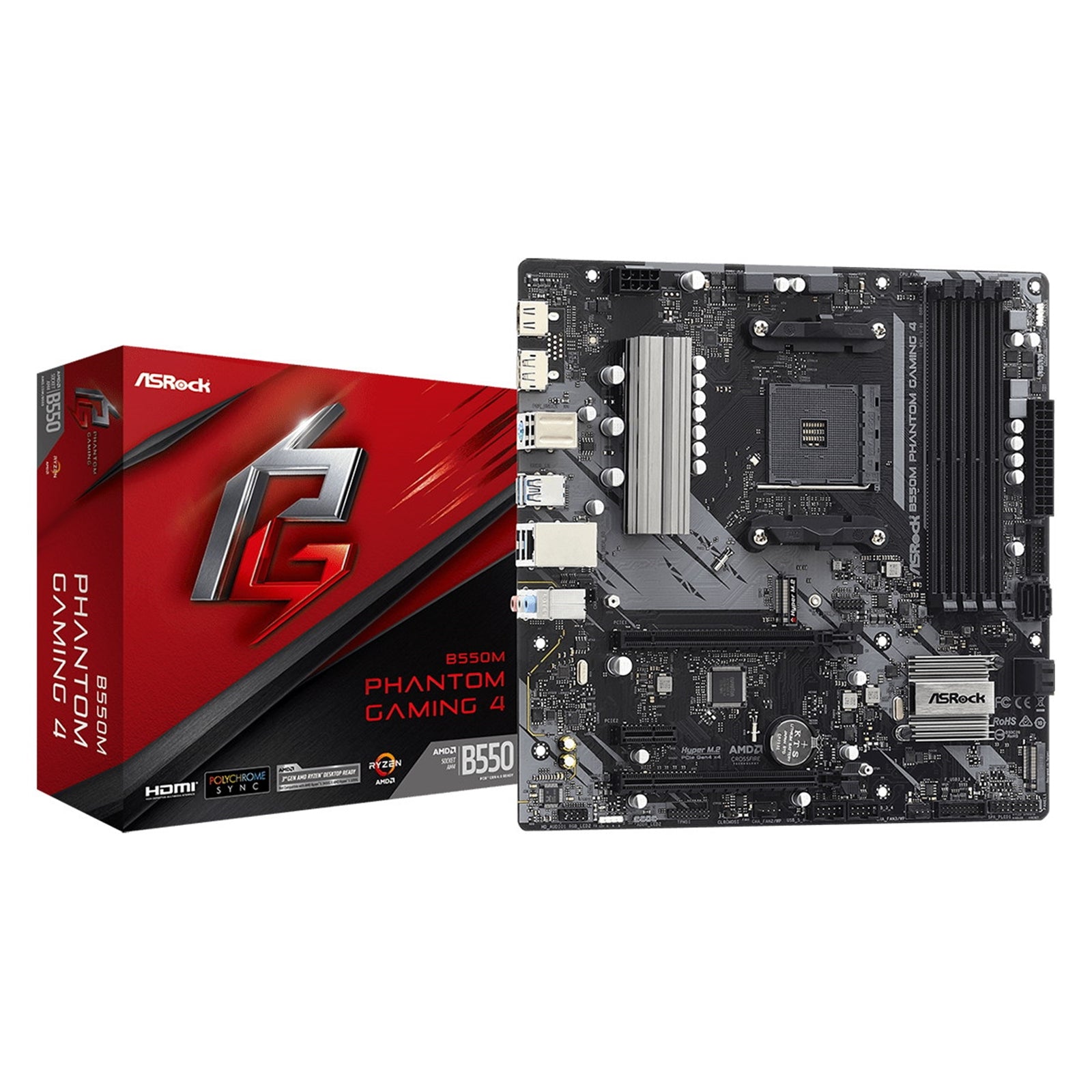 ASRock B550M Phantom Gaming 4 AM4 Micro-ATX Motherboard PCIe 4.0