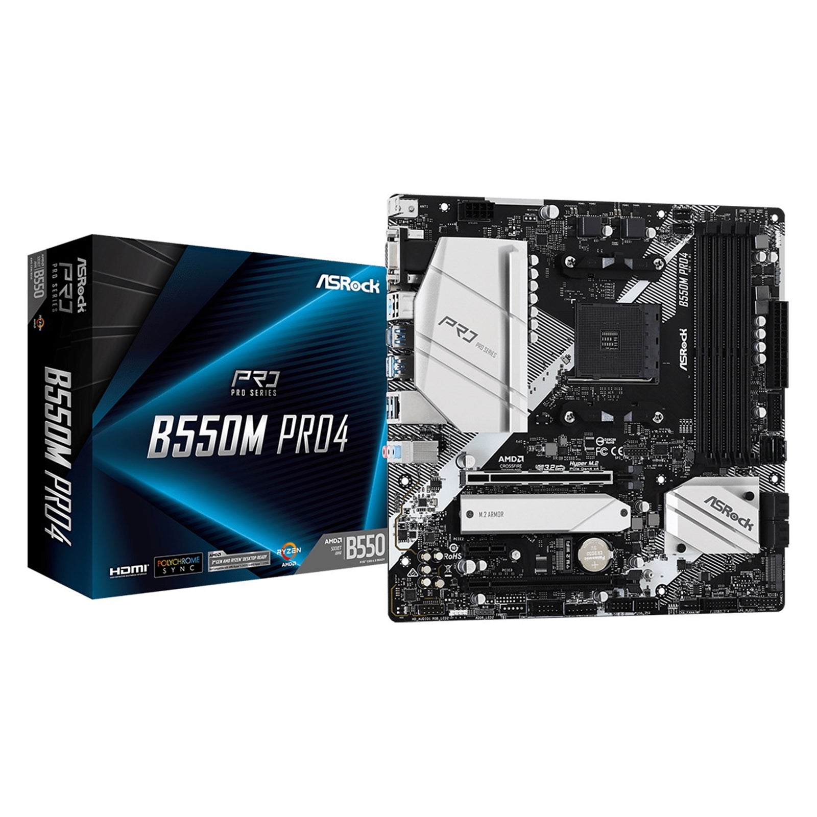 ASRock B550M Pro4 AM4 Micro-ATX Motherboard - PCIe 4.0 DDR4 128GB