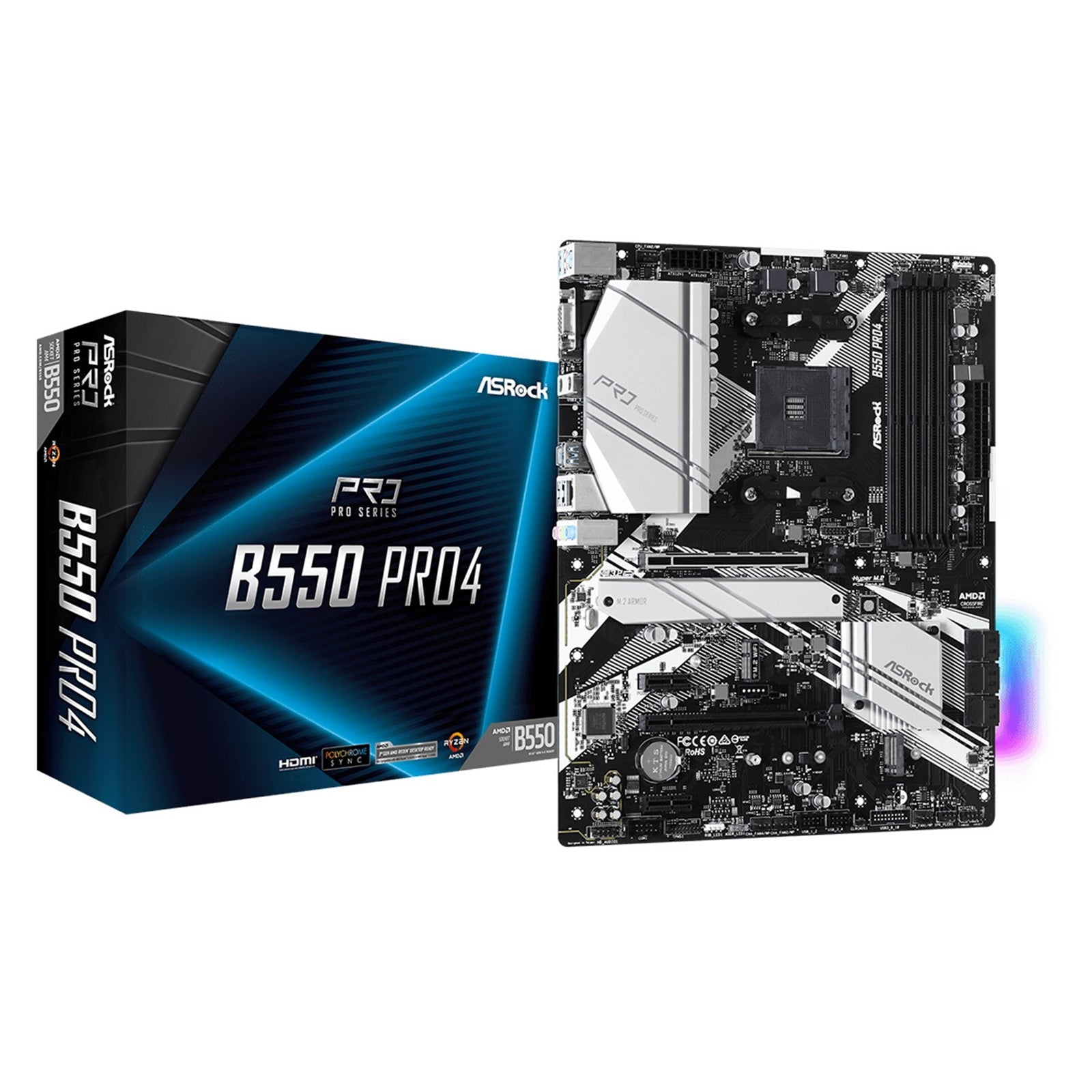 ASRock B550 Pro4 ATX AM4 Motherboard - PCIe 4.0, Dual M.2, 8-Phase