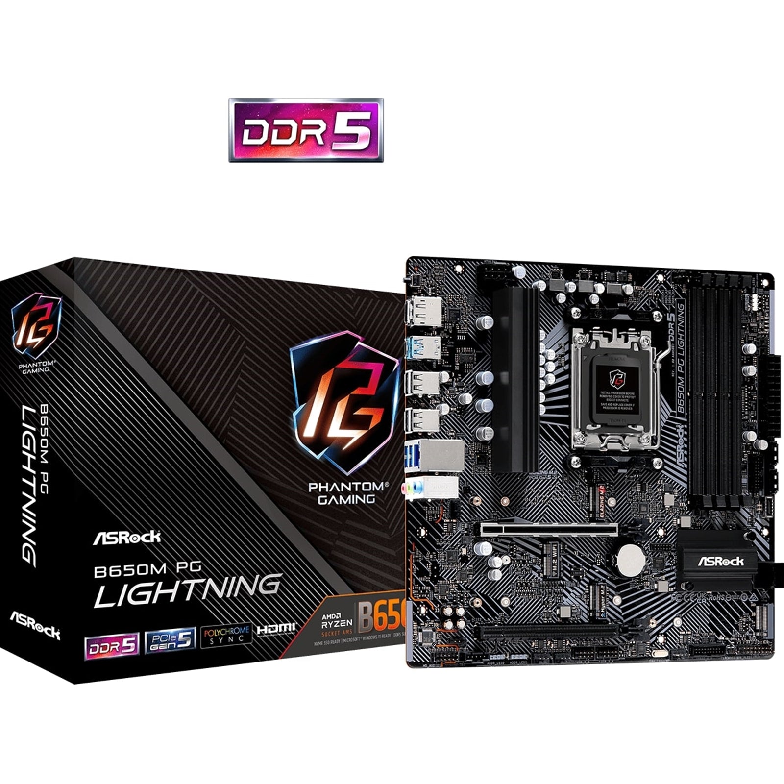 ASRock B650M PG Lightning AM5 Micro-ATX Motherboard DDR5 PCIe 5.0
