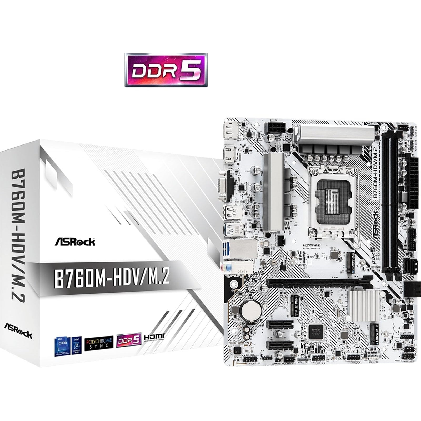 ASRock B760M-HDV/M.2 LGA1700 DDR5 Micro-ATX Motherboard 2.5GbE