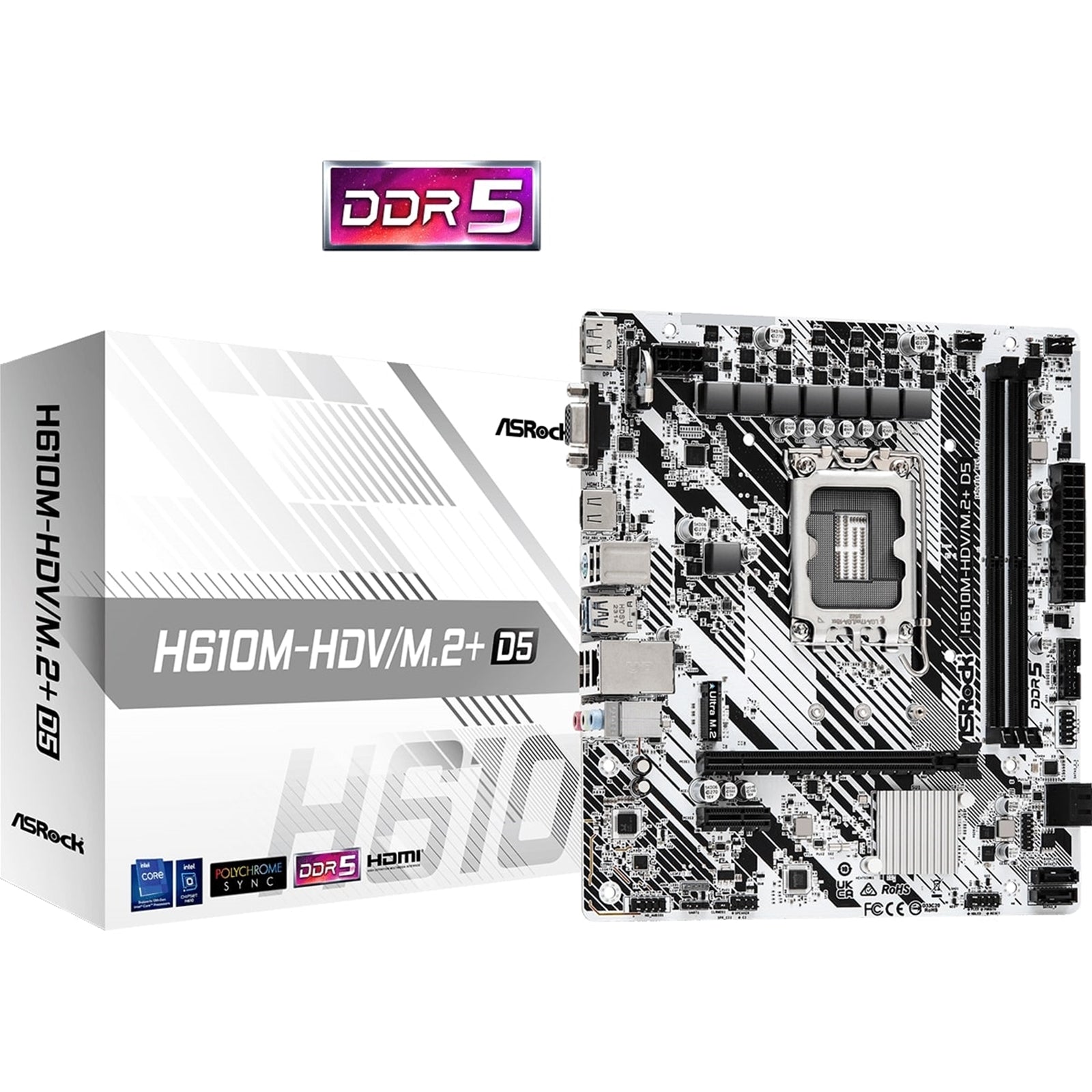 ASRock H610M-HDV/M.2+ D5 LGA1700 DDR5 Micro-ATX Motherboard