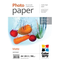 ColorWay Matte Photo Paper A4 190gsm 20 Sheets - 2880 DPI Inkjet