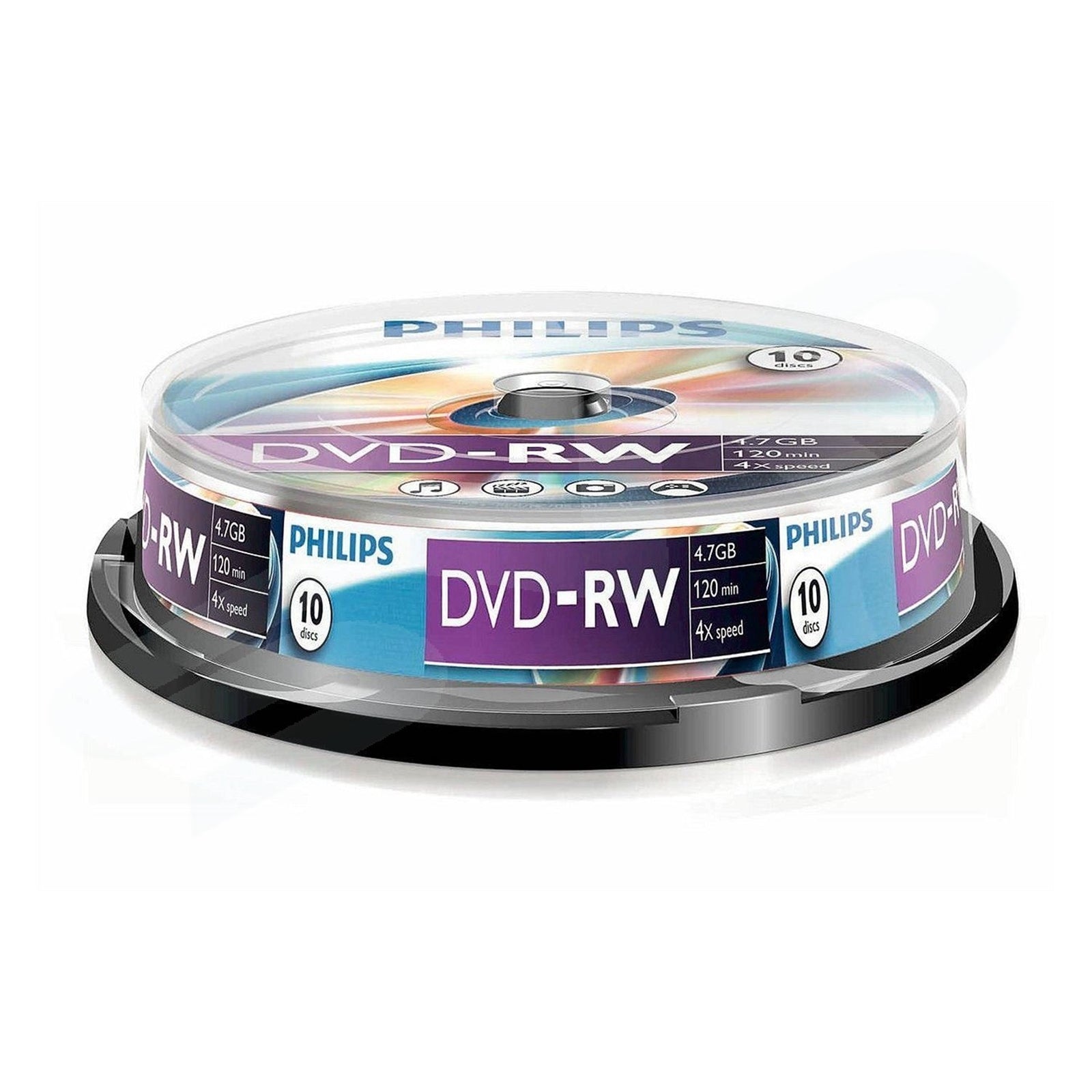 Philips DVD-RW 4.7GB 4X Rewritable Discs - 10 Pack Spindle