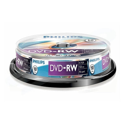Philips DVD-RW 4.7GB 4X Rewritable Discs - 10 Pack Spindle
