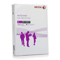Xerox Performer A4 80GSM white paper, 10 reams of 5000 sheets, suitable for laser and inkjet printing.