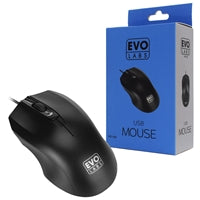 Evo Labs Wired USB Optical Mouse - 800 DPI, 3-Button, Matte Black