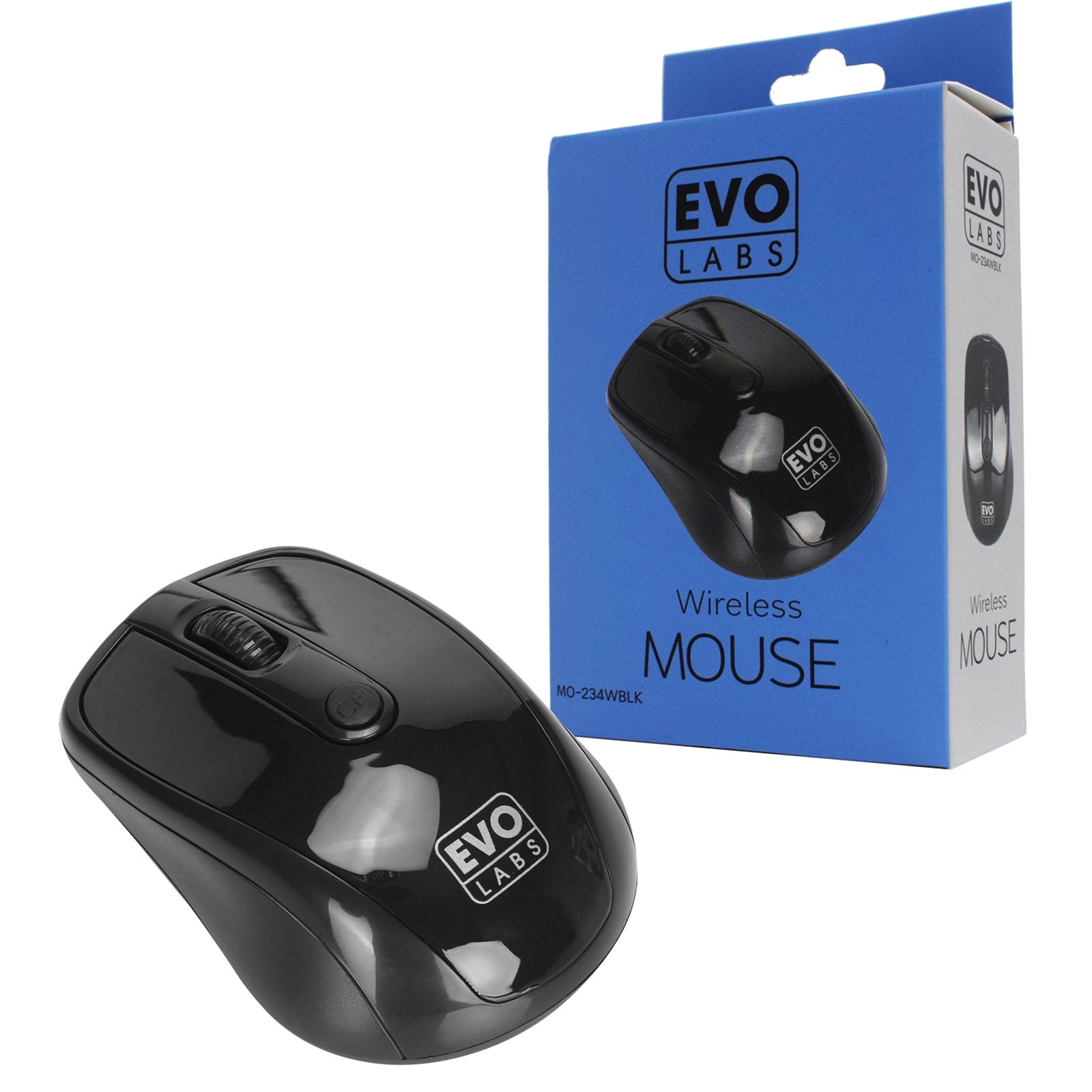 Evo Labs Wireless Mouse 2.4GHz Optical 800 DPI - Gloss Black