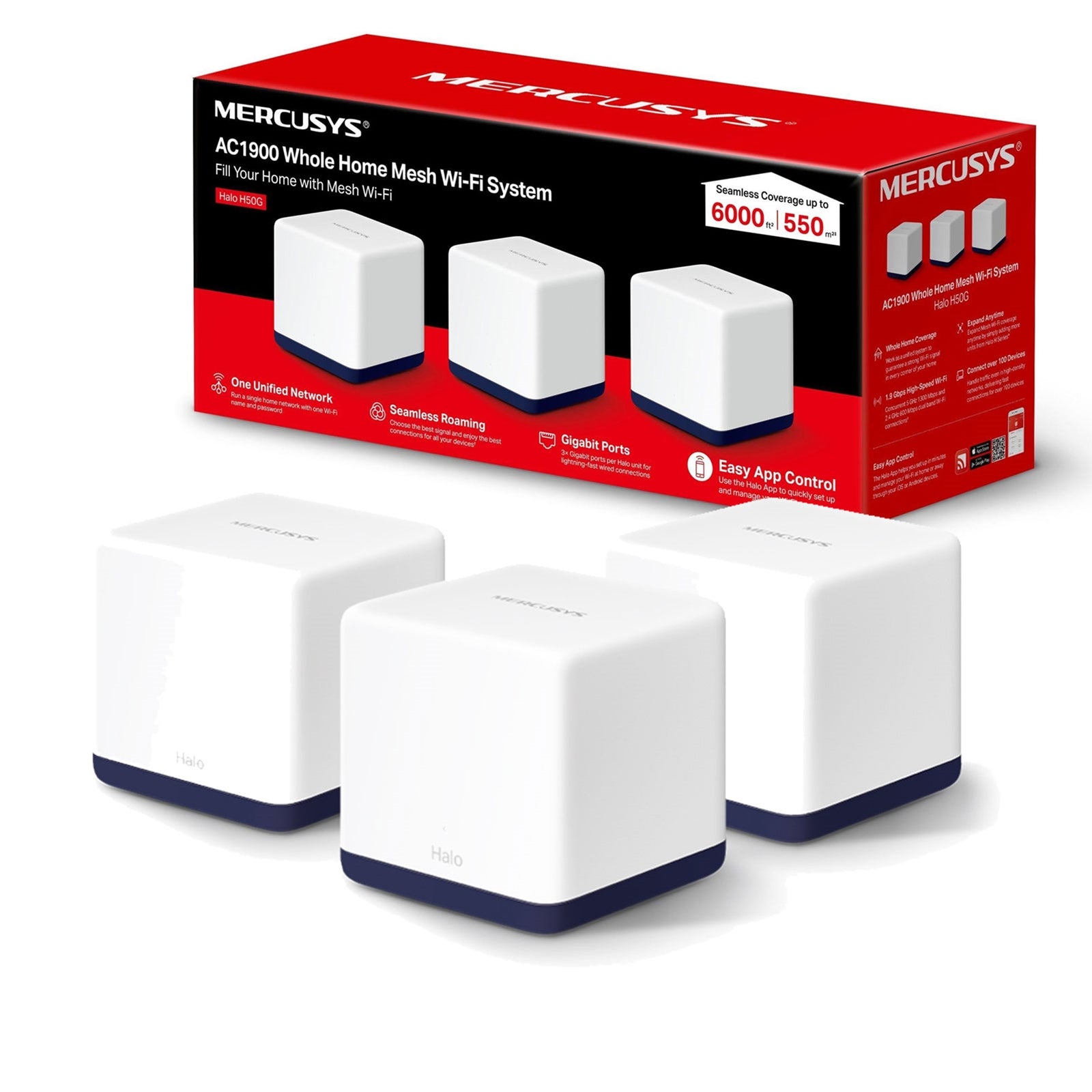 Mercusys Halo H50G AC1900 Mesh WiFi System 3-Pack - 6000 sq ft