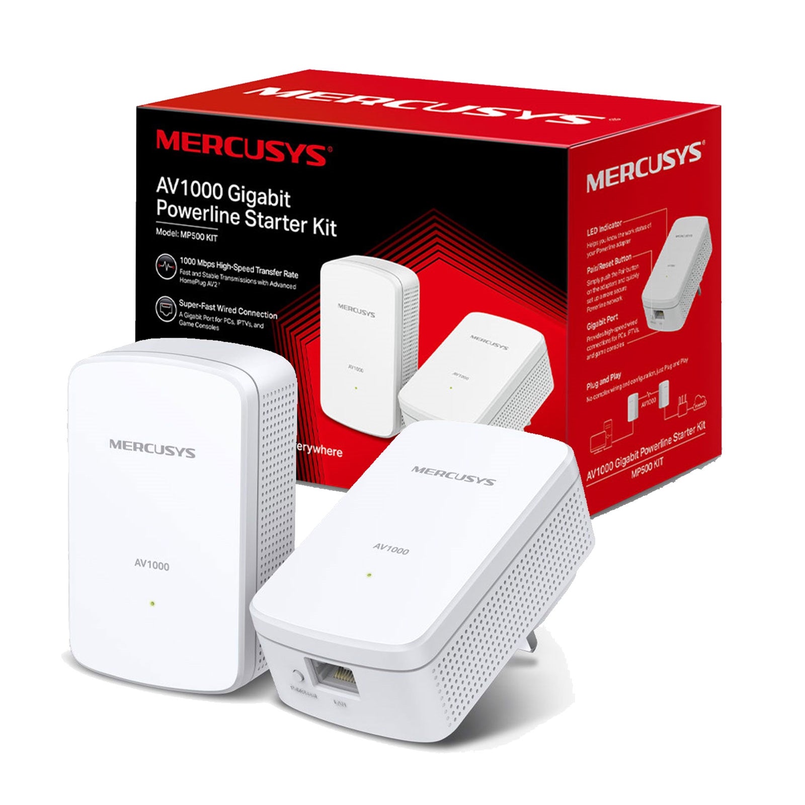 Mercusys MP500 AV1000 Gigabit Powerline Adapter Kit - UK Plug