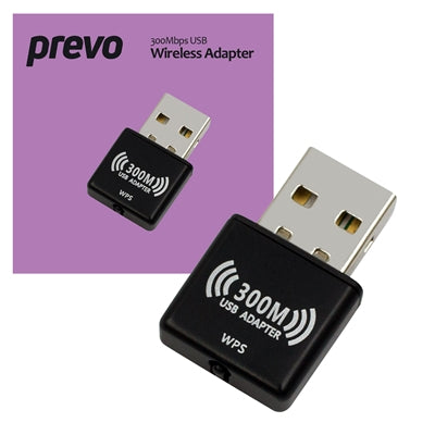 Prevo USBW4 300Mbps Nano USB WiFi Adapter - Plug-and-Play Wireless