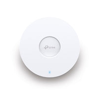 TP Link EAP653 AX3000 ceiling mount dual-band Wi-Fi 6 access point in white, supports 2.4GHz and 5GHz bands.