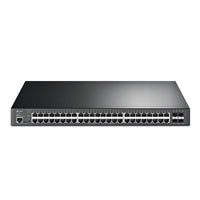 TP-Link TL-SG3452XP 48-Port L2+ Managed GbE PoE+ Switch with 4 x 10G SFP+ Ports, black metal design.