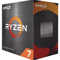 AMD Ryzen 7 5800XT 8-Core AM4 Processor box with Wraith Prism cooler, black and orange design.