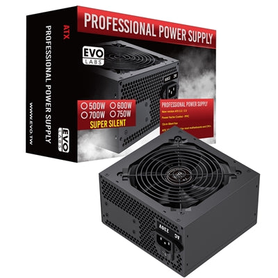 EVO LABS 600W ATX PSU - Black Silent 120mm Fan, Non-Modular, PFC