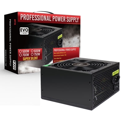 EVO LABS 750W ATX PSU - 120mm Silent Fan, Non-Modular, Black, PFC