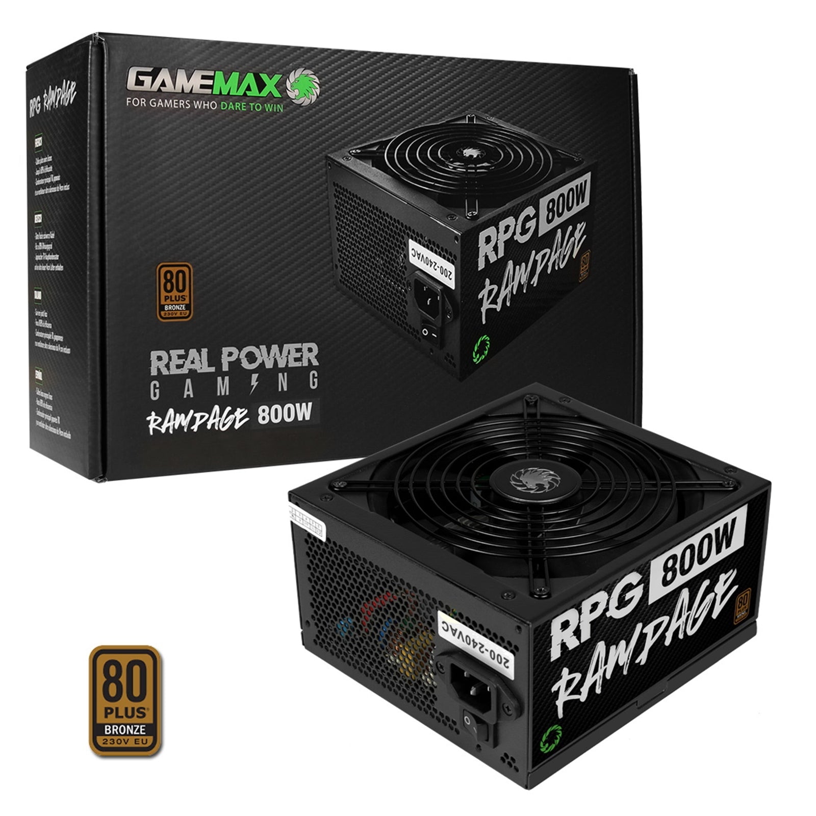 GAMEMAX Rampage 800W PSU - 80 PLUS Bronze, 140mm Silent Fan, Black