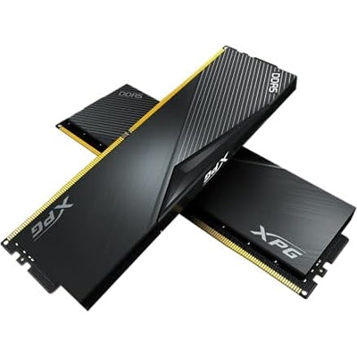 ADATA XPG Lancer 32GB DDR5 U-DIMM memory kit, 5200MHz, featuring sleek black design and dual 16GB modules.