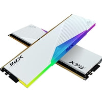 White ADATA XPG Lancer 64GB DDR5 6400MHz RGB gaming memory kit with sleek design and LED lighting.