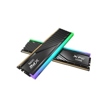 Black ADATA LANCER RGB DDR5 32GB (2x16GB) 6000MHz CL36 gaming memory modules with colorful lighting accents.