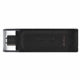 Kingston DT70/64GB DataTraveler 64GB USB Flash Drive, USB 3.2,  USB-C, Gen1, 80MB/s, Clear Cap, Black, Retail.