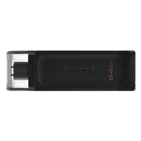 Kingston DT70/64GB DataTraveler 64GB USB Flash Drive, USB 3.2,  USB-C, Gen1, 80MB/s, Clear Cap, Black, Retail.