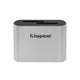 Kingston Workflow SD Reader USB-C 3.2 card reader with a sleek silver design for 4K and 8K content creation