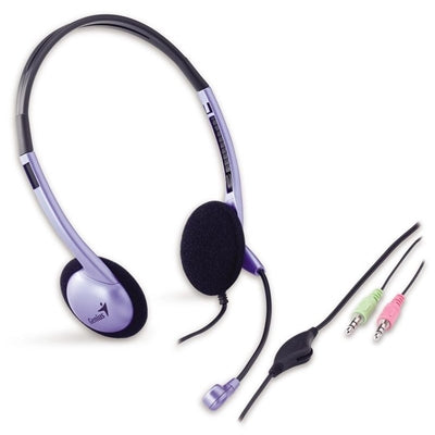 Genius HS-02B Lightweight Headset with Mic, 3.5mm Connection, Plug and Play, Adjustable Headband and microphone with In-line Volume Control, Black