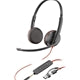 Black Plantronics Blackwire 3225 USB-C stereo headset with noise-cancelling mic and 3.5mm jack.