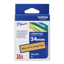 Brother TZEB51 Black on Orange  5M x 24mm Fluorescent Tape
